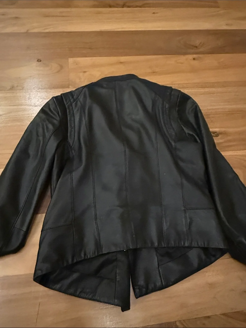 Michael Kors Black Leather Moto Jacket with Quilted Shoulder Detail